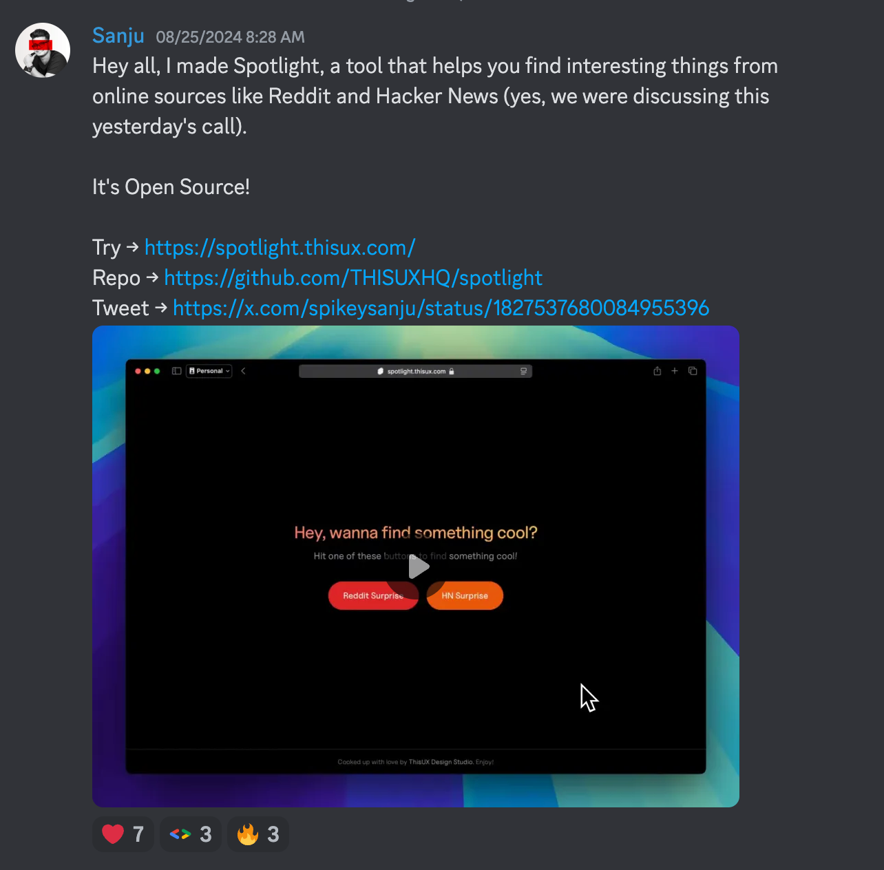 Screenshot of spotlight announcement on GDG Discord server